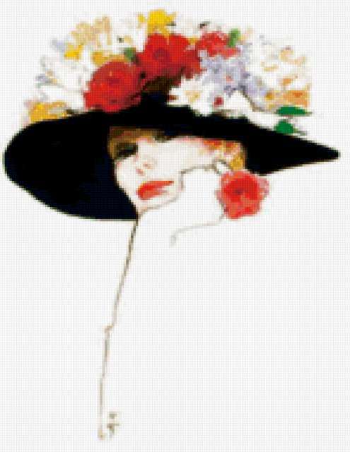 Алмазная вышивка «Девушка в шляпе с красными розами»